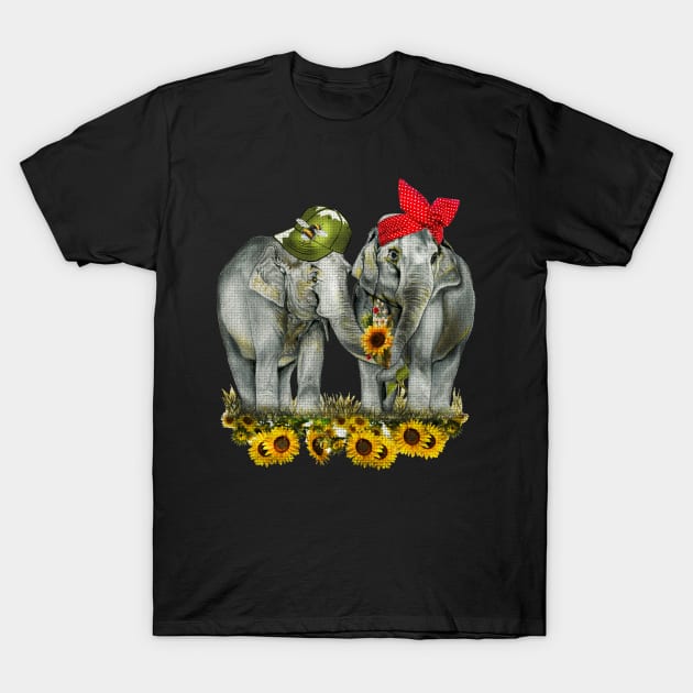 Elephant Love Sunflower Summer T-Shirt by Rablo